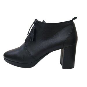 PAS DE ROUGE Stivaletti Black Leather Block Heel Ankle Boots Booties 40.5 ITALY
